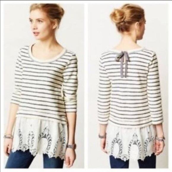 Anthropologie Sundays in Brooklyn East Falls Striped Lace Pullover Tunic - Picture 1 of 15